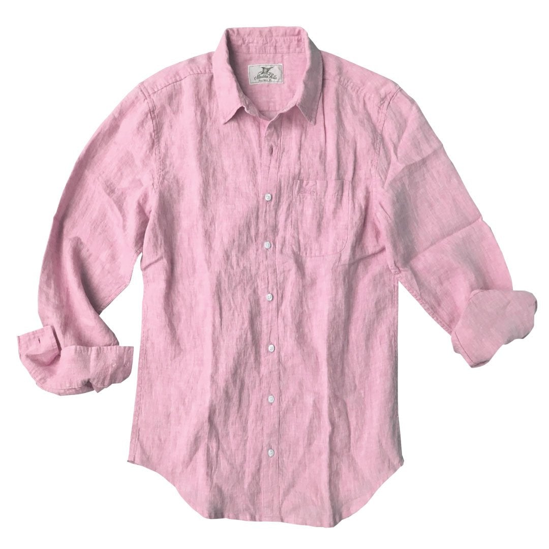 Island Coral ++ mens pink linen shirt