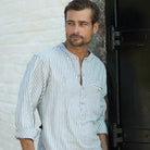 India Ink/White Stripe ++ mens collarless shirt