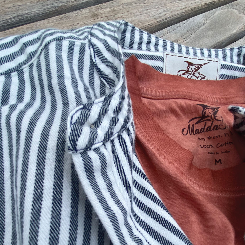 India Ink/White Stripe ++ mens collarless shirt