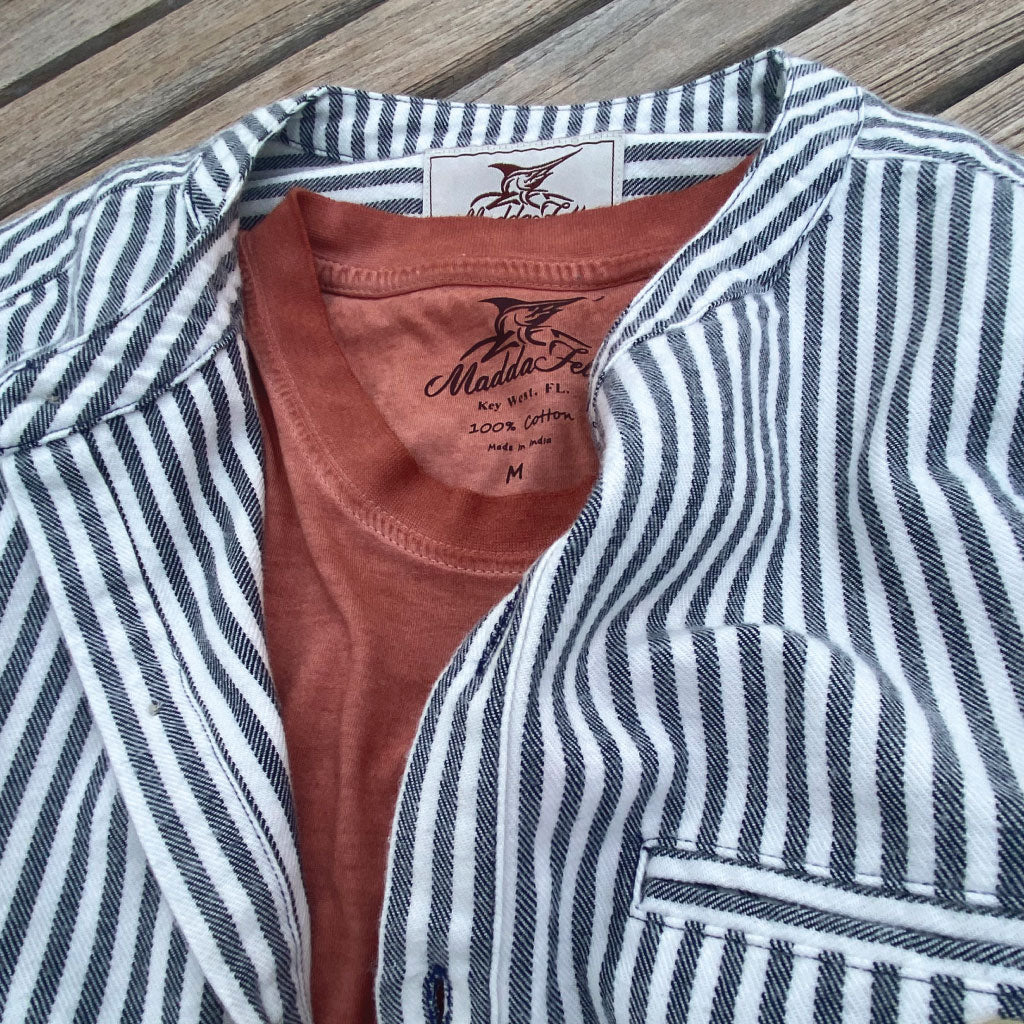 India Ink/White Stripe ++ mens collarless shirt