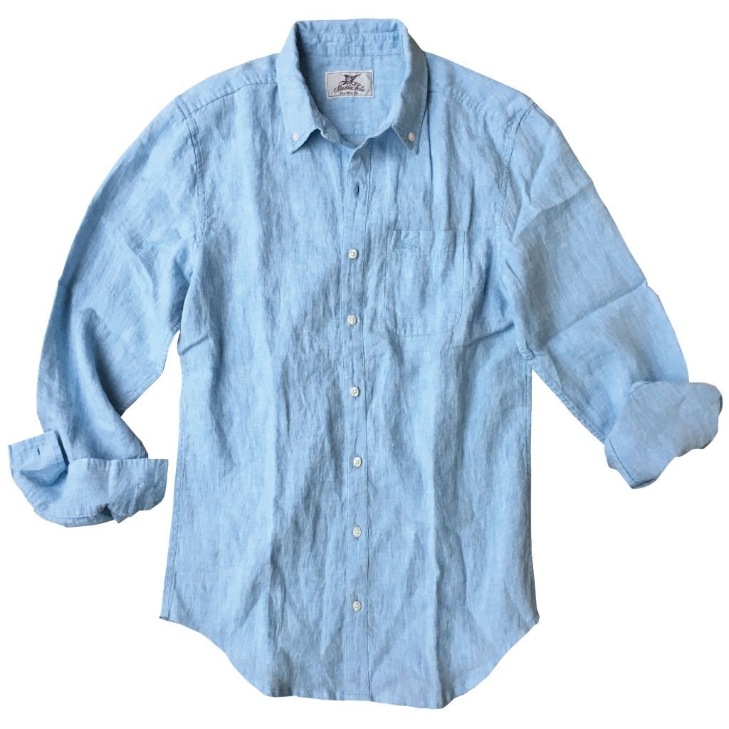 Caribbean Blue ++ mens blue linen shirt