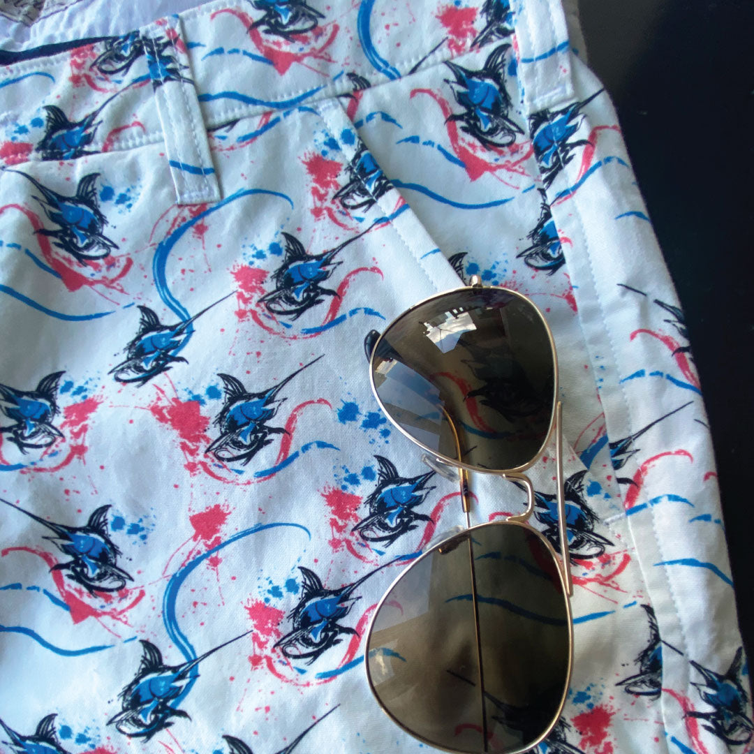 Marlin Print/White - 9in Inseam