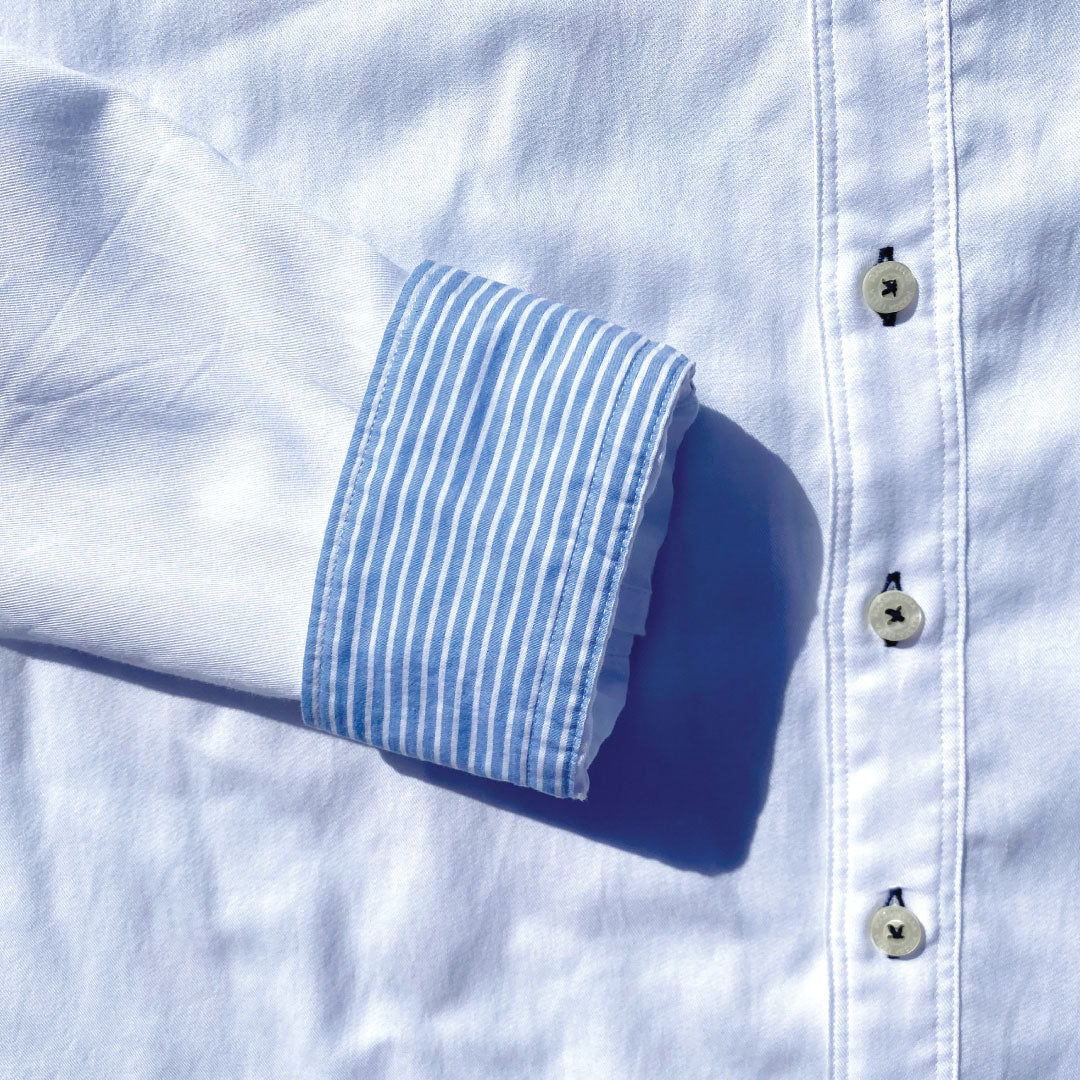 Sail White/Lt. Blue Stripe ++ white shirt with blue stripe cuffs mens