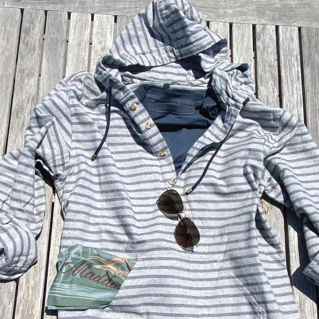 Charcoal/India Ink ++ ray and blue striped hoodie mens