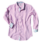 Island Coral/Icon Print ++ pink long sleeve linen shirt with tropical inspired accent men's