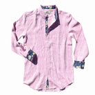 Island Coral/Mojito Print ++ pink long sleeve linen shirt with floral accents men's