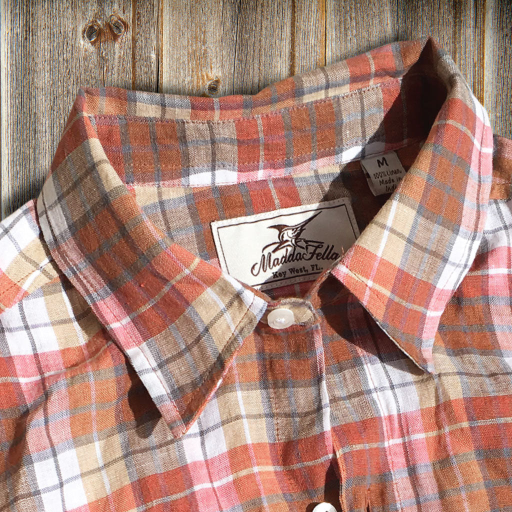 Coral Stone Plaid ++ mens plaid linen shirt