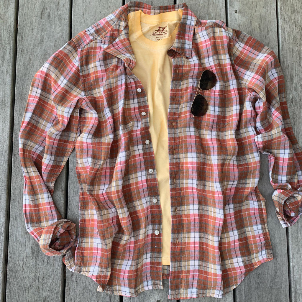 Coral Stone Plaid ++ mens plaid linen shirt