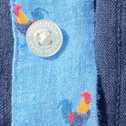 India Ink/Rooster Accent ++ close up micro print rooster accent dark blue linen shirt men's