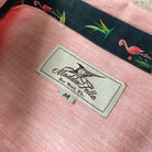 Island Coral/Flamingo Print ++ mens pink linen shirt with flamingo print cuffsv