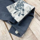 India Ink/Vintage Palm Accent ++ men's navy linen shirt with white and blue palm tree accents