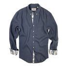 India Ink/Vintage Palm Accent ++ men's navy linen shirt with white and blue palm tree accents