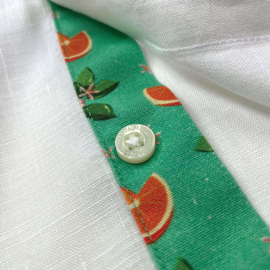 Sail White/Oranges Print ++ men's white linen shirt with oranges print cuffs