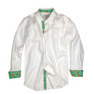 Sail White/Oranges Print ++ men's white linen shirt with oranges print cuffs