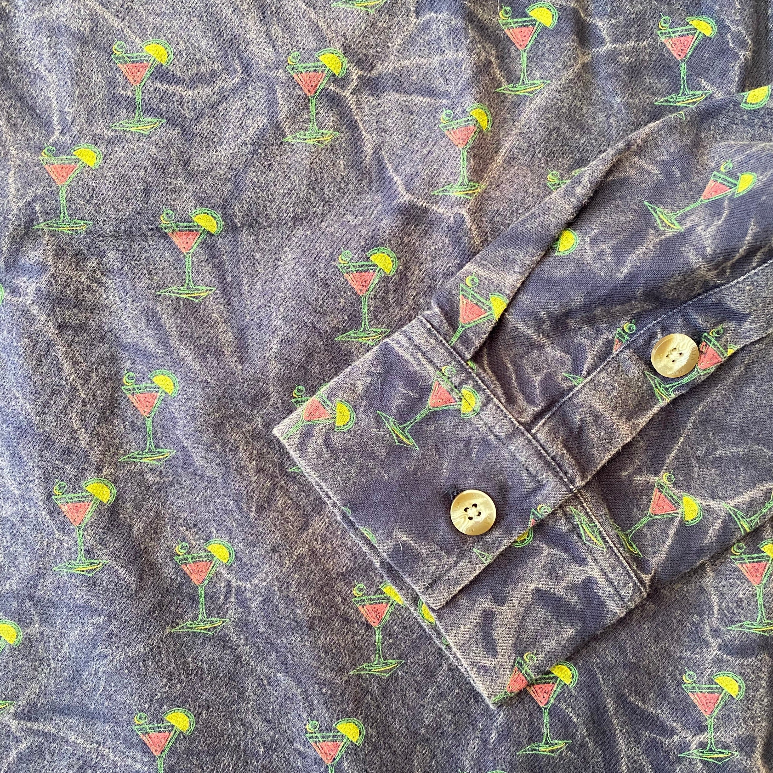 Printed Crushed India Ink ++ Blue Acid Wash/Martini Glass Shirt Sleeve