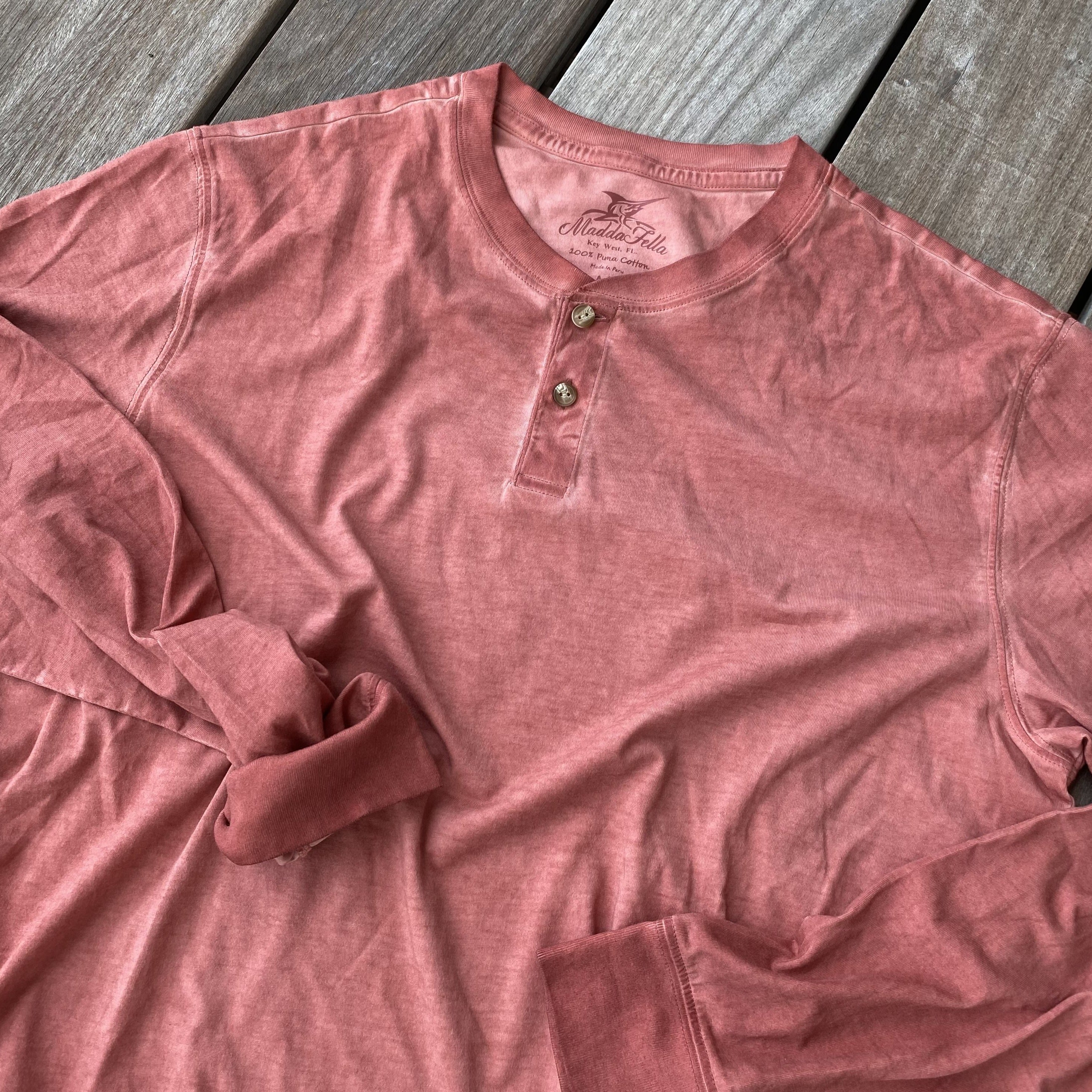 Coral Haze ++ pink mens henley shirt