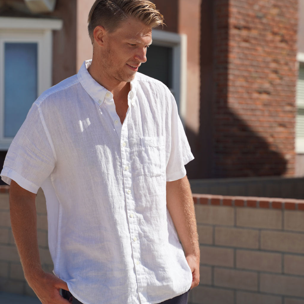 Sail White ++ men's white short sleeve linen shirt