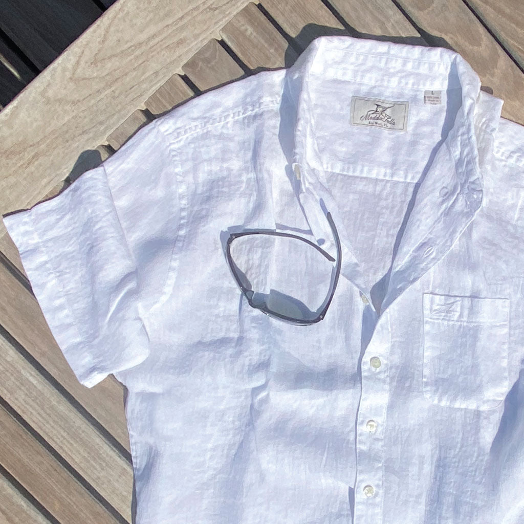 Sail White ++ men's white short sleeve linen shirt