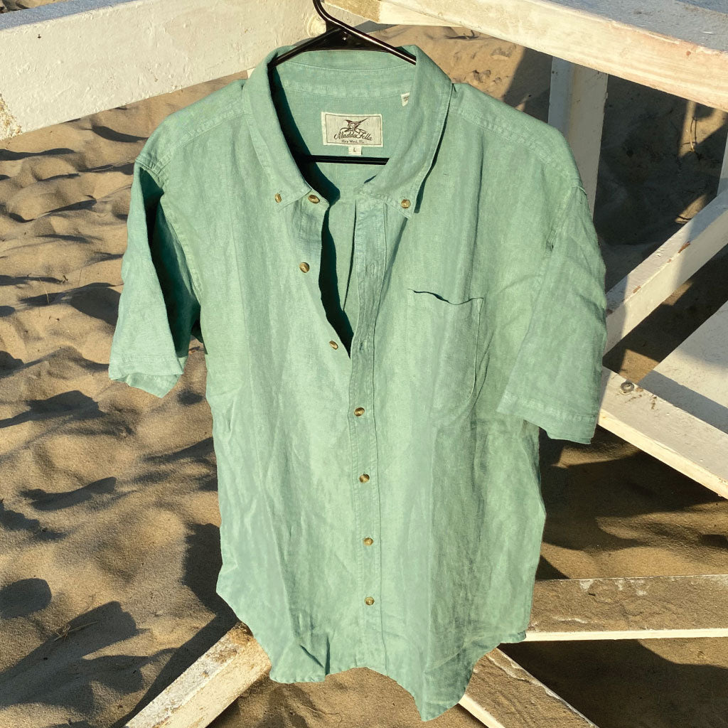 Dusk Palm ++ light green short sleeve men's linen shirt