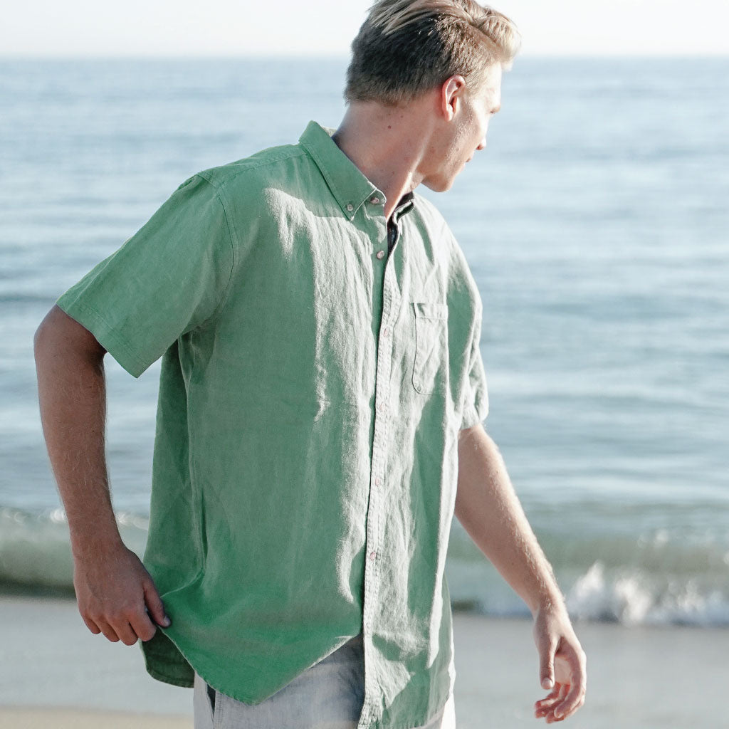 Dusk Palm ++ light green short sleeve men's linen shirt