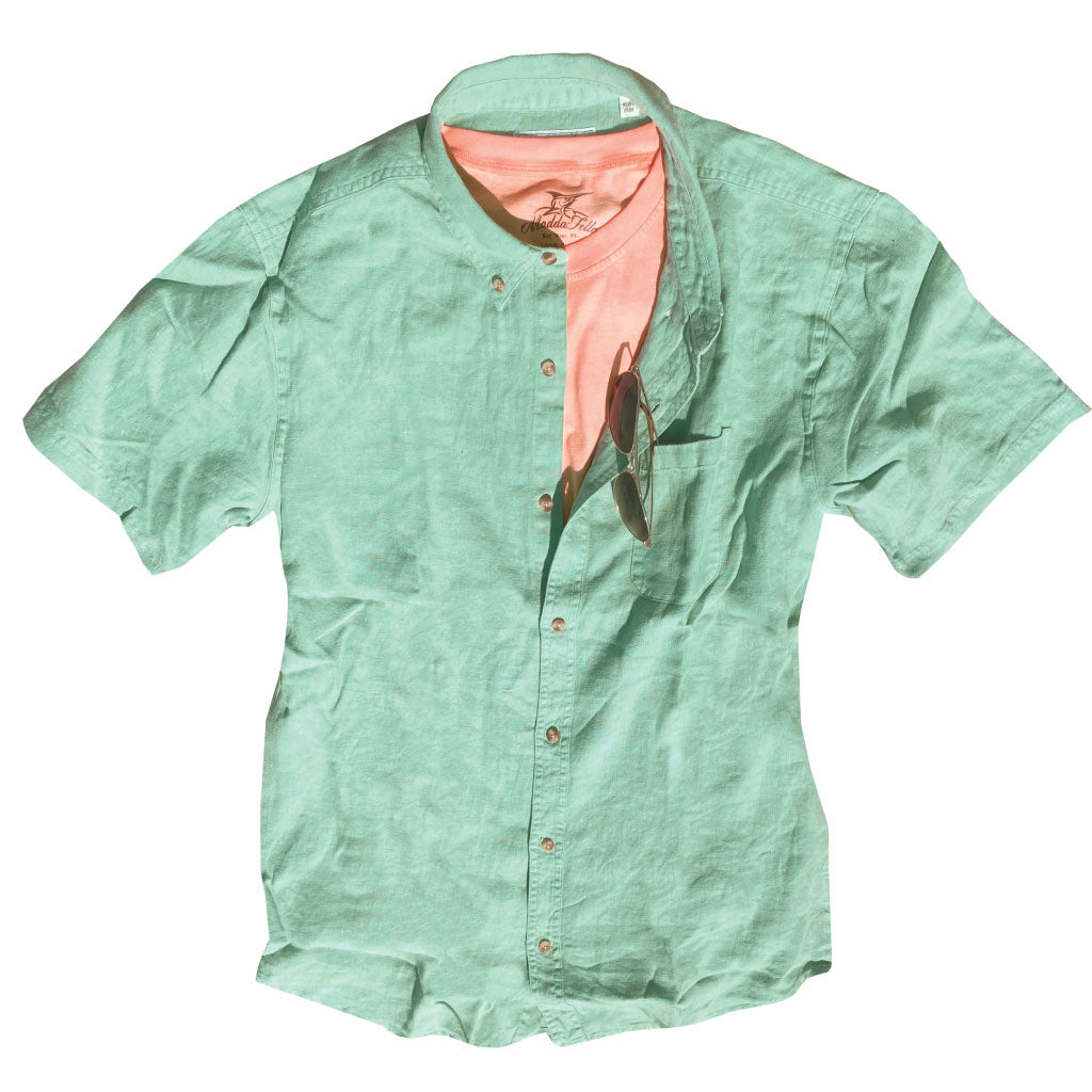 Dusk Palm ++ light green short sleeve men's linen shirt