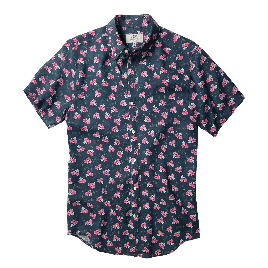 Hibiscus Print ++ men's short sleeve linen shirt in hibiscus print