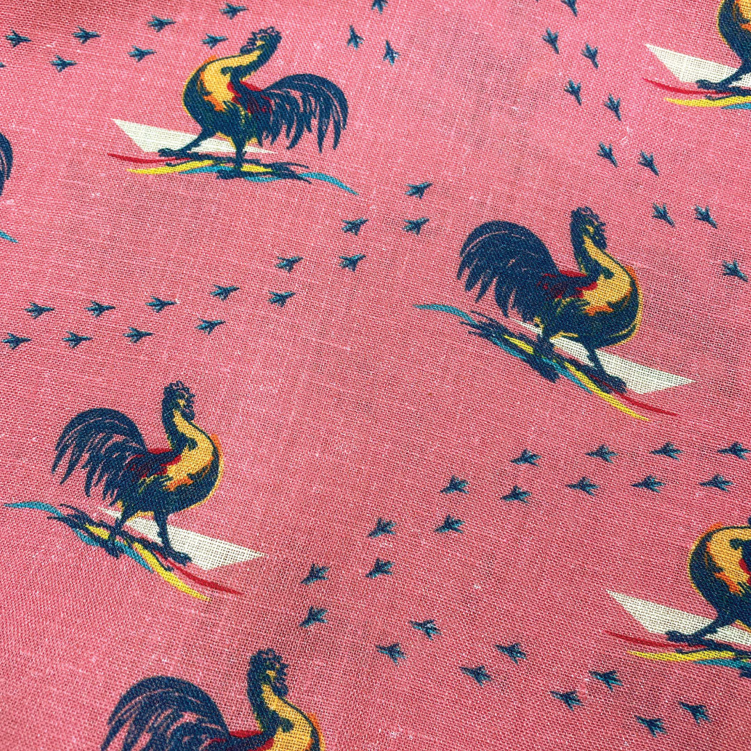 Rooster ++ men's pink linen shirt rooster print