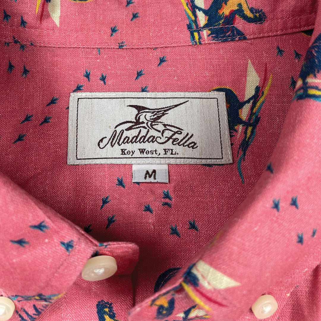 Rooster ++ men's pink linen shirt rooster print