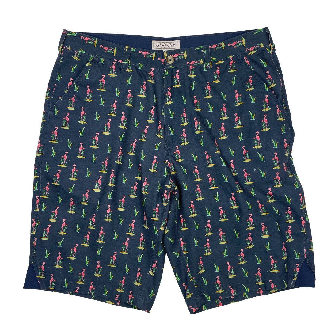 Flamingo Print - 11in Inseam ++ flamingo print blue mens shorts