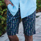 Flamingo Print - 11in Inseam ++ flamingo print blue mens shorts