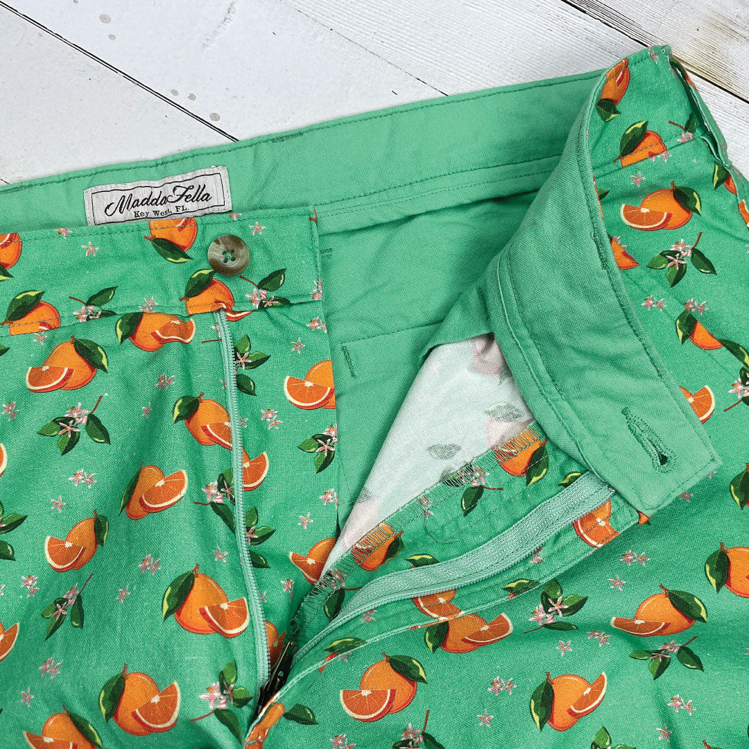 Oranges Print - 11in Inseam ++ oranges print green mens shorts