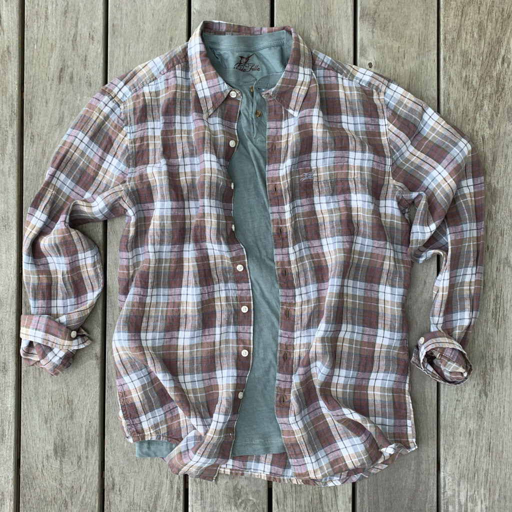 Trade Winds Plaid ++ mens plaid linen shirt