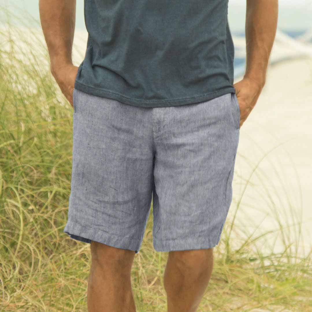 Heathered India Ink ++ light gray mens linen shorts