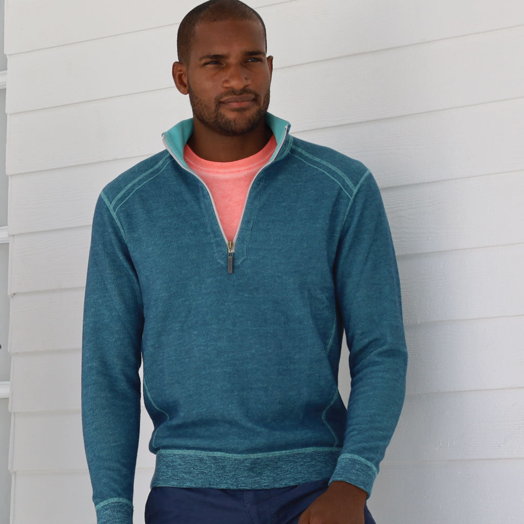 Beach Glass/ Deep Sea ++ teal reversible sweater mens